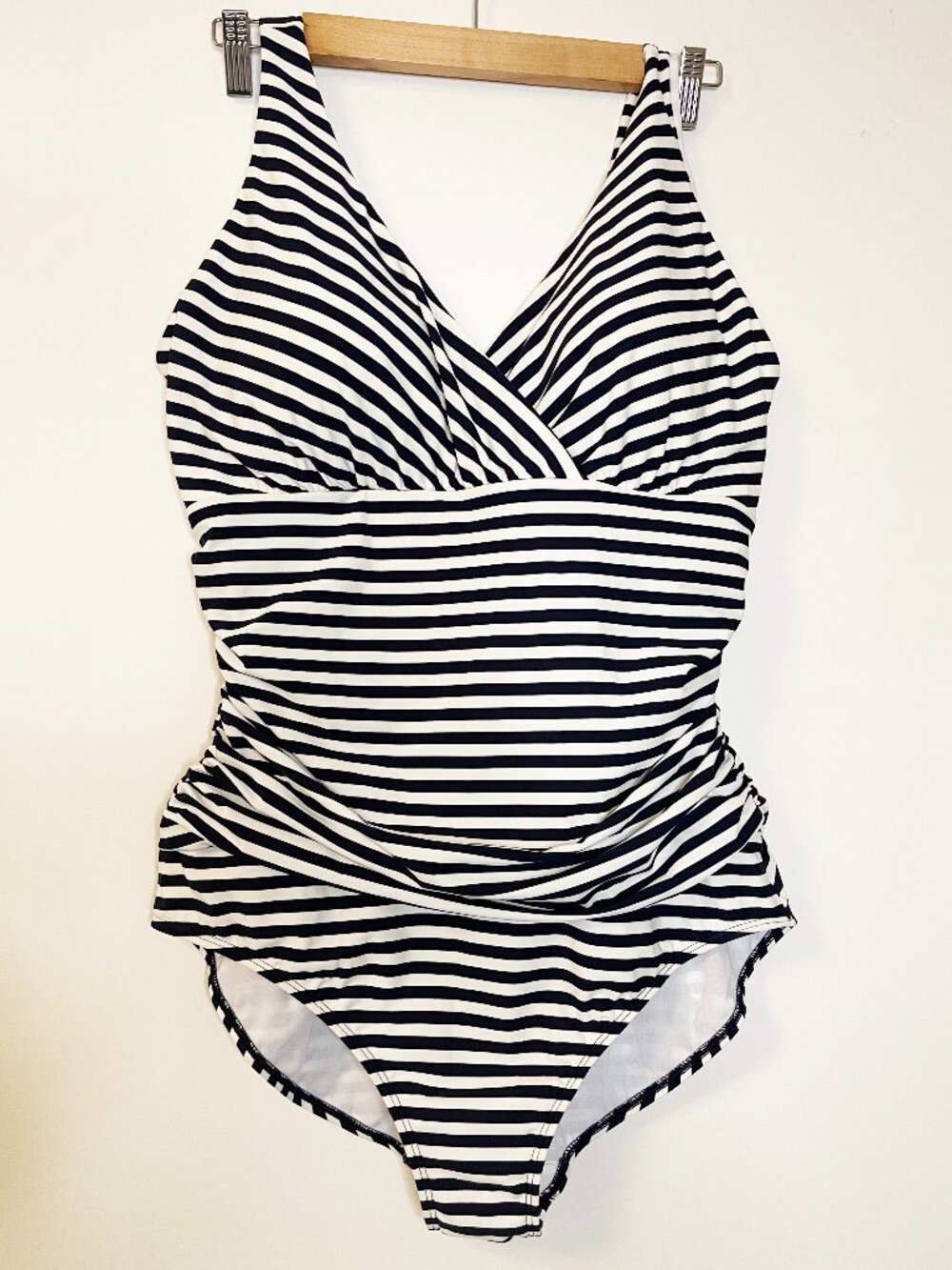 Boden Navy White Nautical Striped Ruched One Piece Swimsuit Size 16L